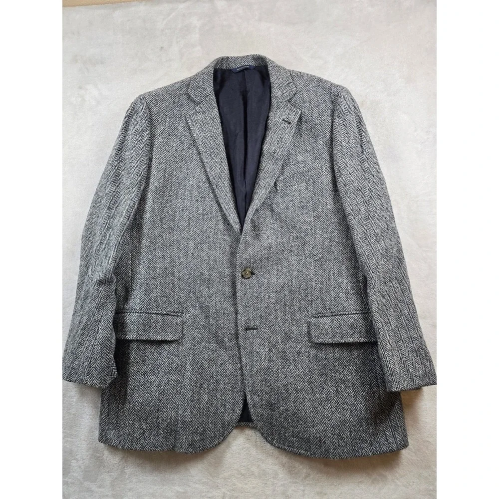 Brooks Brothers Harris Tweed Blazer Mens 44R Grey Wool Herringbone Fitzgerald